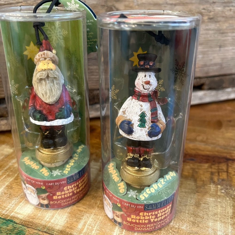 Wine bottle toppers. Snowman Santa Old Country/folk look. NIB. NWT